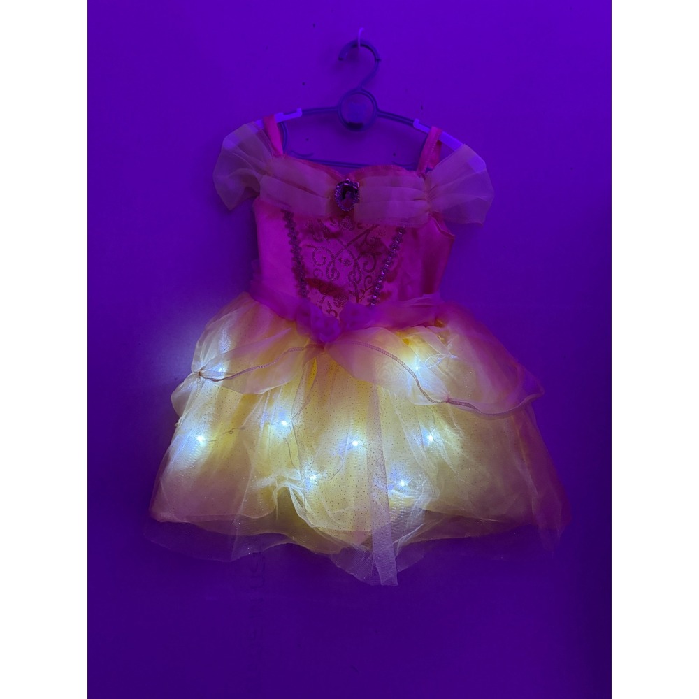 Disney Princess Belle Light Up Costume Dress Girls Size 3T-4T Yellow 128259M
